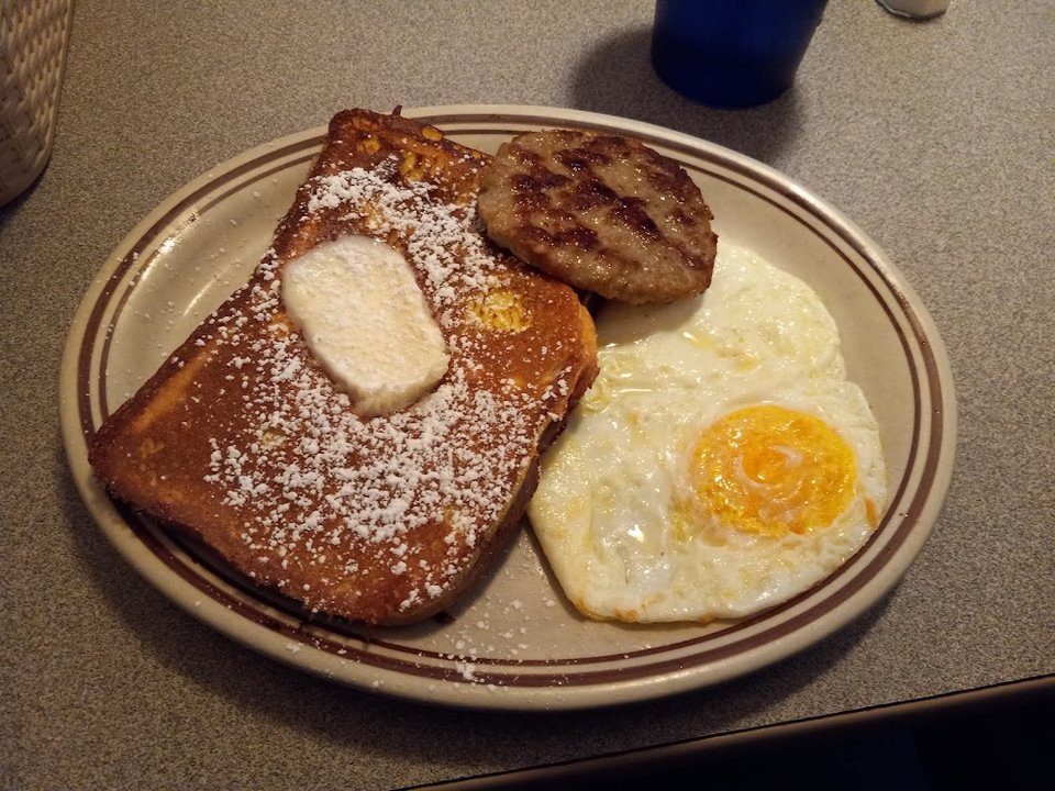2 French Toast 2 Eggs and Meat