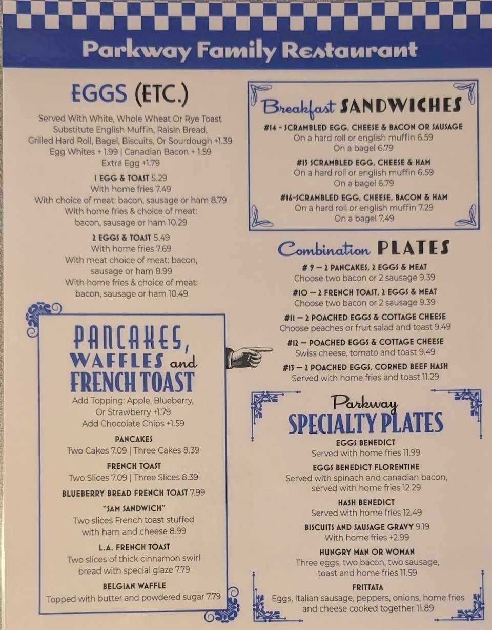 Menu page with Cobb Salad and sandwiches.